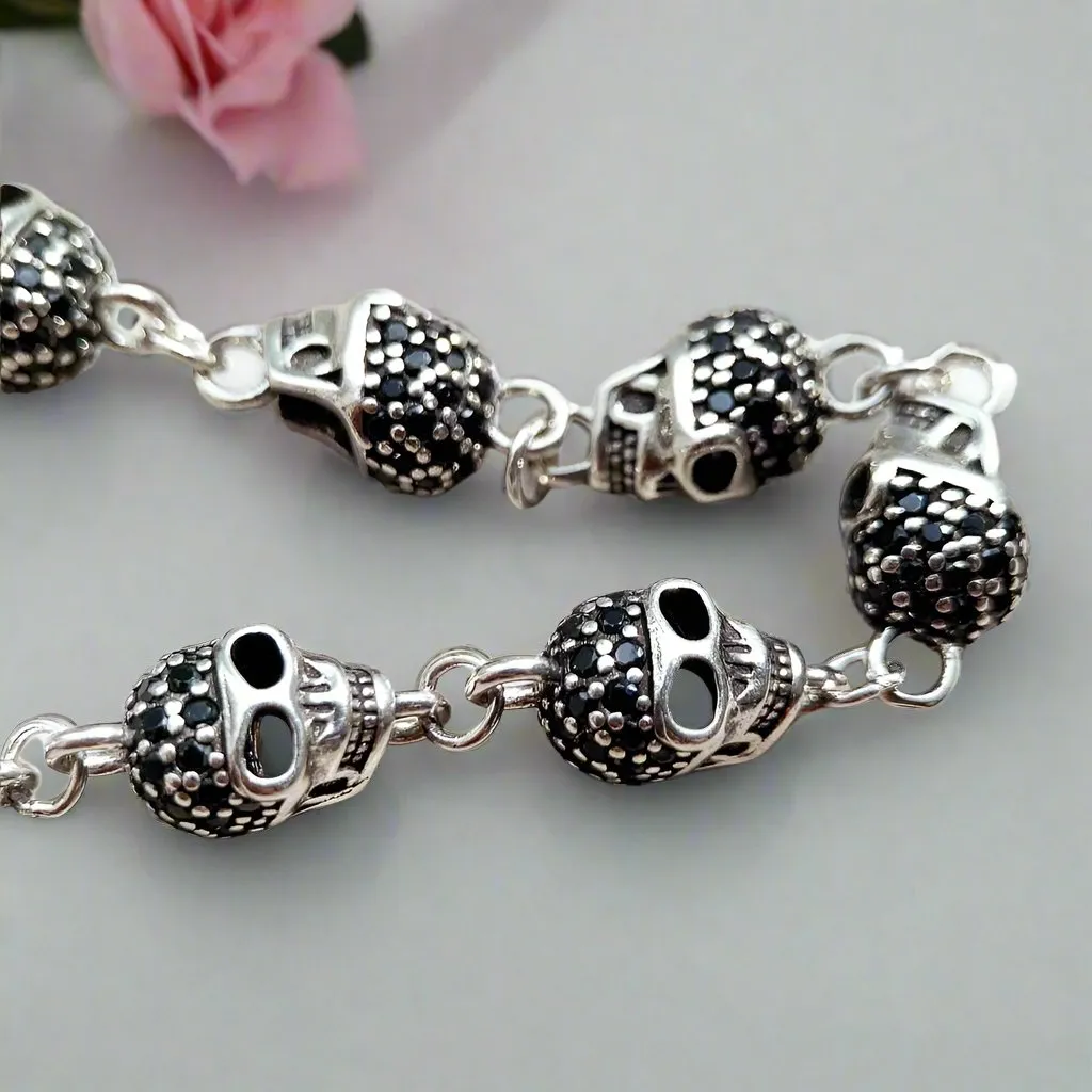 Gothic Skull Pave Link Chain Bracelet