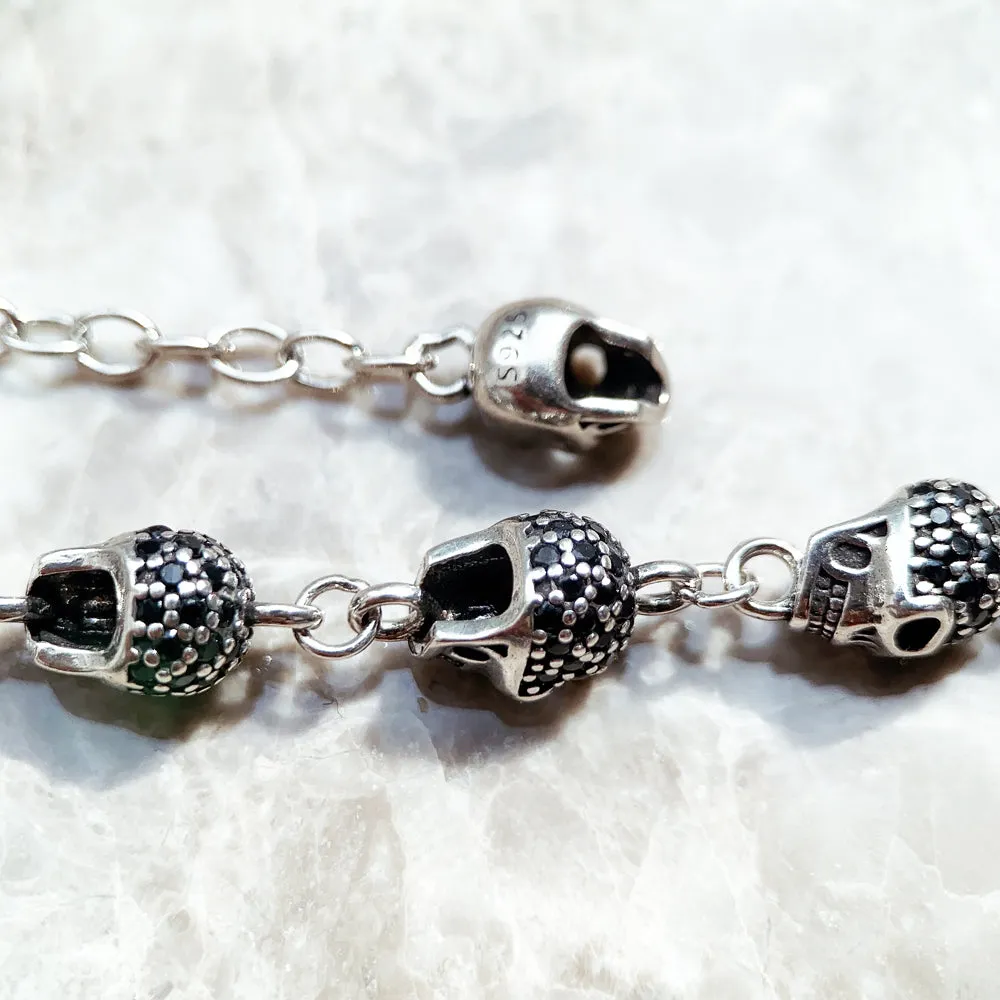 Gothic Skull Pave Link Chain Bracelet