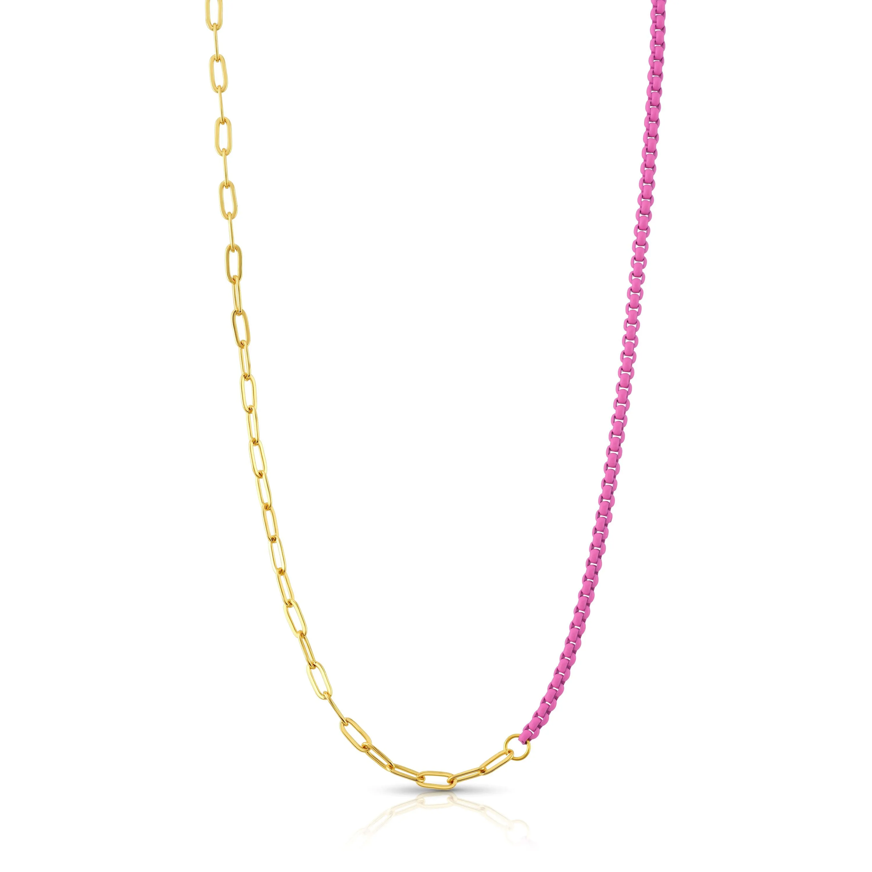 HALF & HALF ENAMEL PAPERCLIP NECKLACE, FUCHSIA