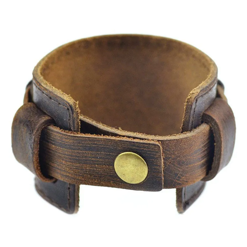 Handmade Genuine Leather Bracelets Fashion Black Brown Punk Wide Cuff Bracelets & bangle for Women Men Jewelry Accessory