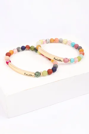 Hdb3222 - "Faith" Bar Charm Beaded Bracelet