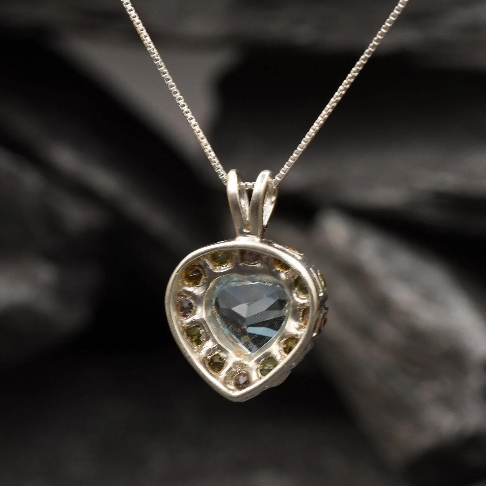 Heart Topaz Pendant - Blue Topaz Necklace - Vintage Multistone Necklace