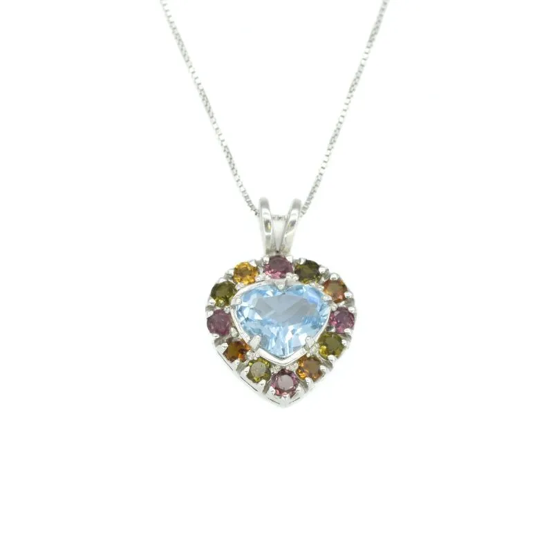 Heart Topaz Pendant - Blue Topaz Necklace - Vintage Multistone Necklace