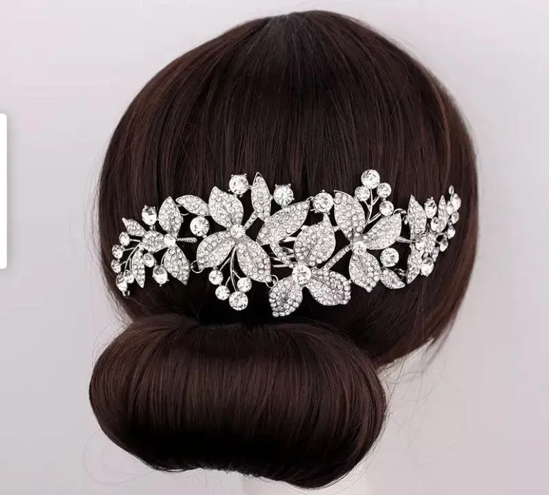 HP-004 l Large Crystal Rhinestone Hair Brooch SILVER l GOLD l Bridal