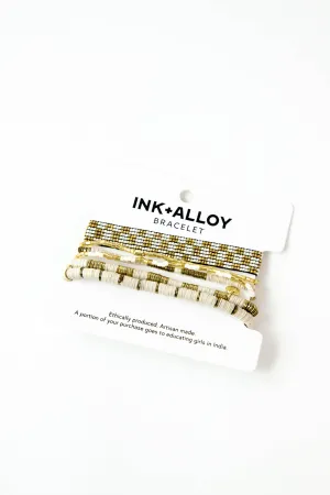 Ivory & Gold Mixed Bracelet Stack of 6 | Ink   Alloy