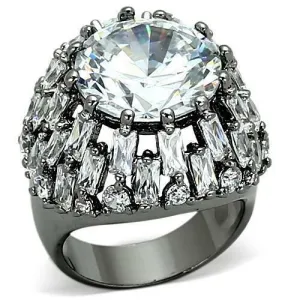 Jewellery Kingdom Ladies Big Dome Emerald Cocktail Cz Ruthenium 20 carat Statement Ring (Silver)