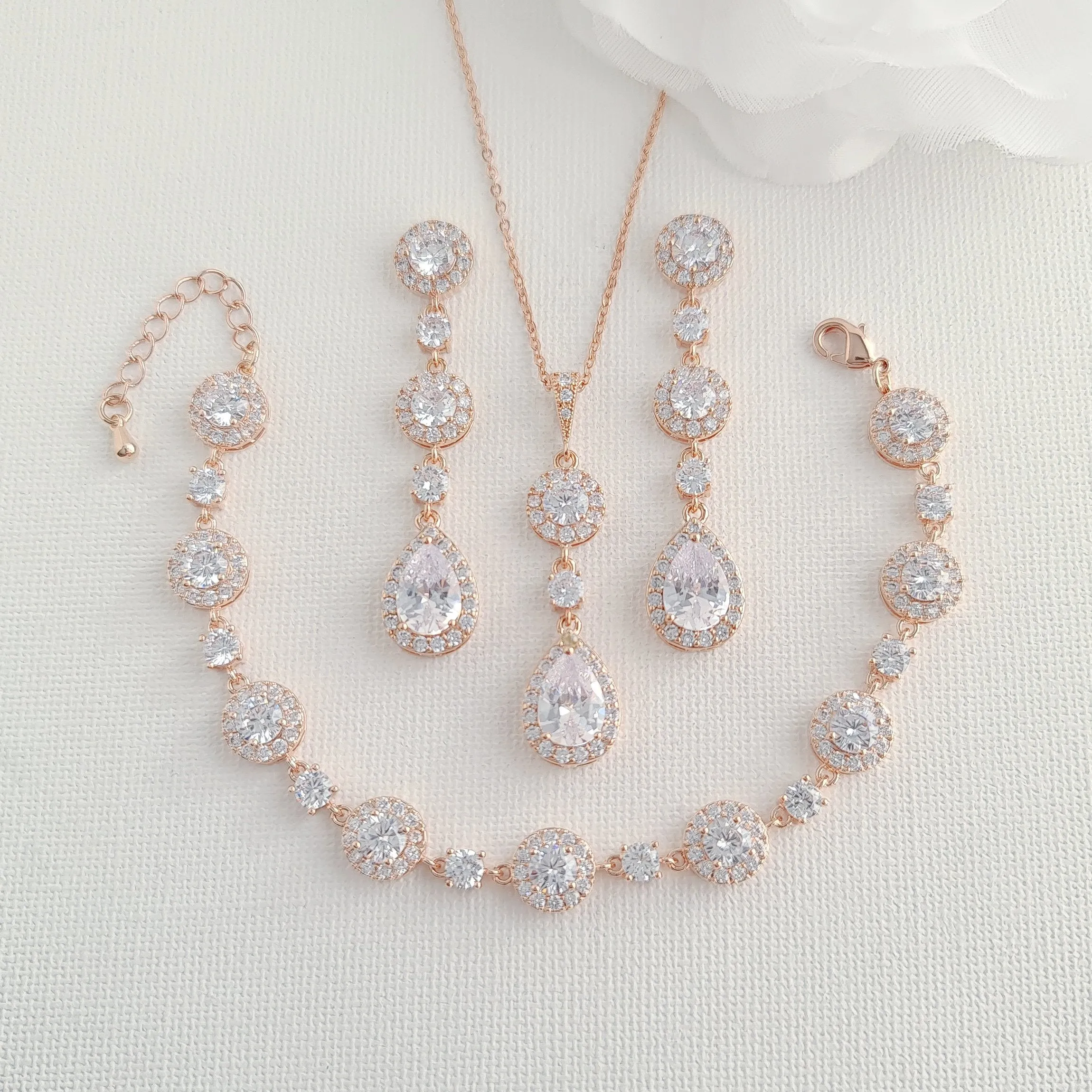 Jewelry Set of Gold Earrings Necklace Bracelet for Your Wedding Day-Reagan