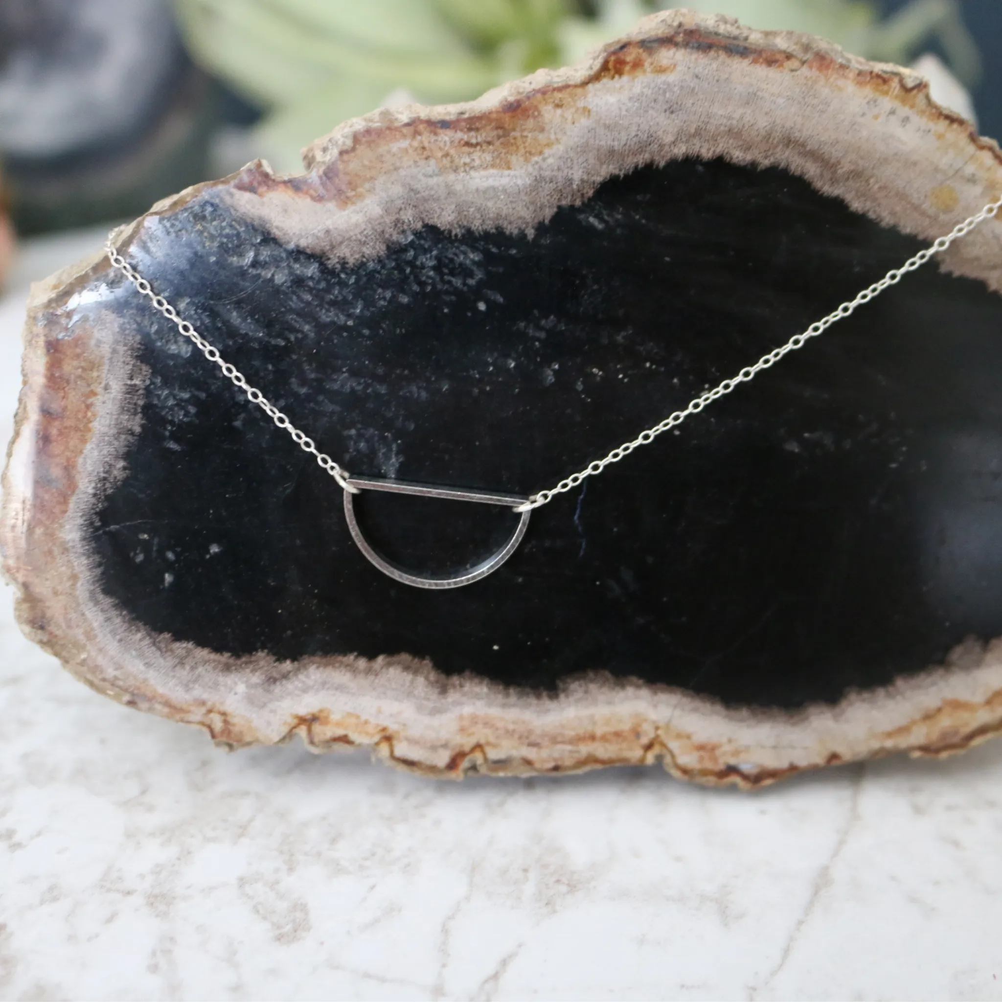 Just a Bit Off // Half Circle Geo Necklace, Gold or Silver Chain, Off Center Necklace // BH-N008