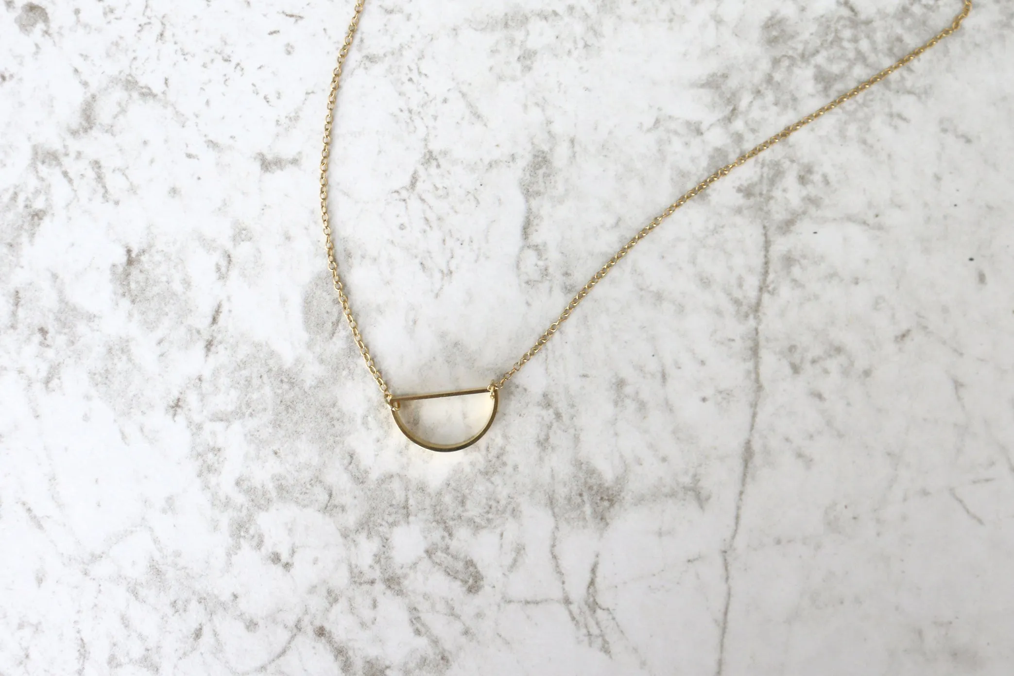 Just a Bit Off // Half Circle Geo Necklace, Gold or Silver Chain, Off Center Necklace // BH-N008