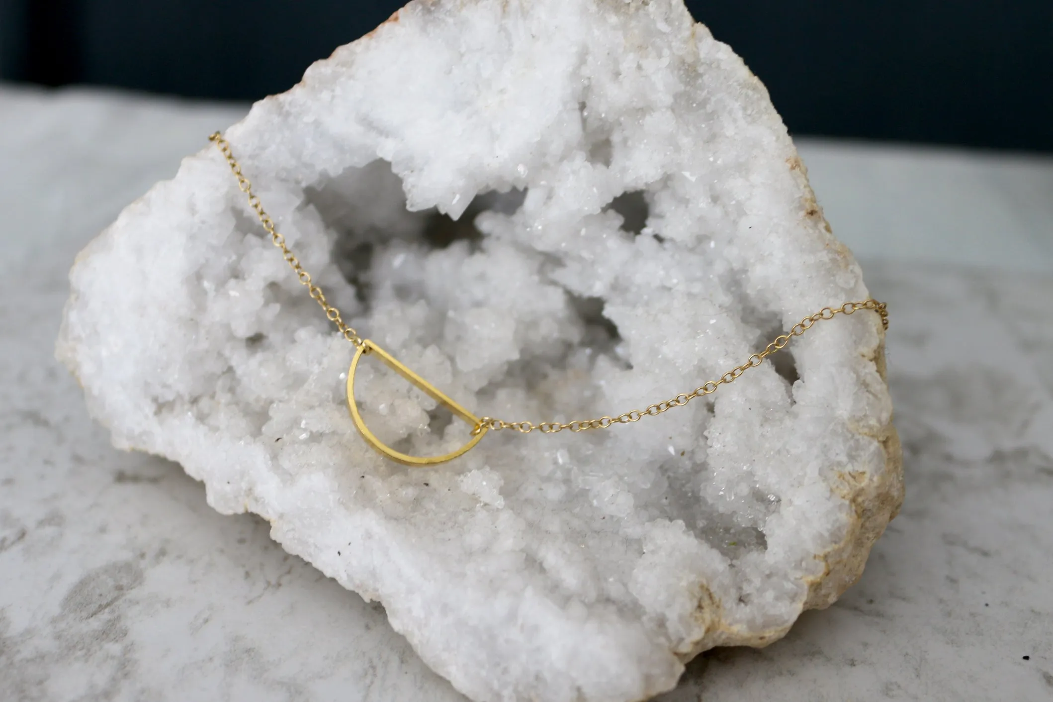 Just a Bit Off // Half Circle Geo Necklace, Gold or Silver Chain, Off Center Necklace // BH-N008