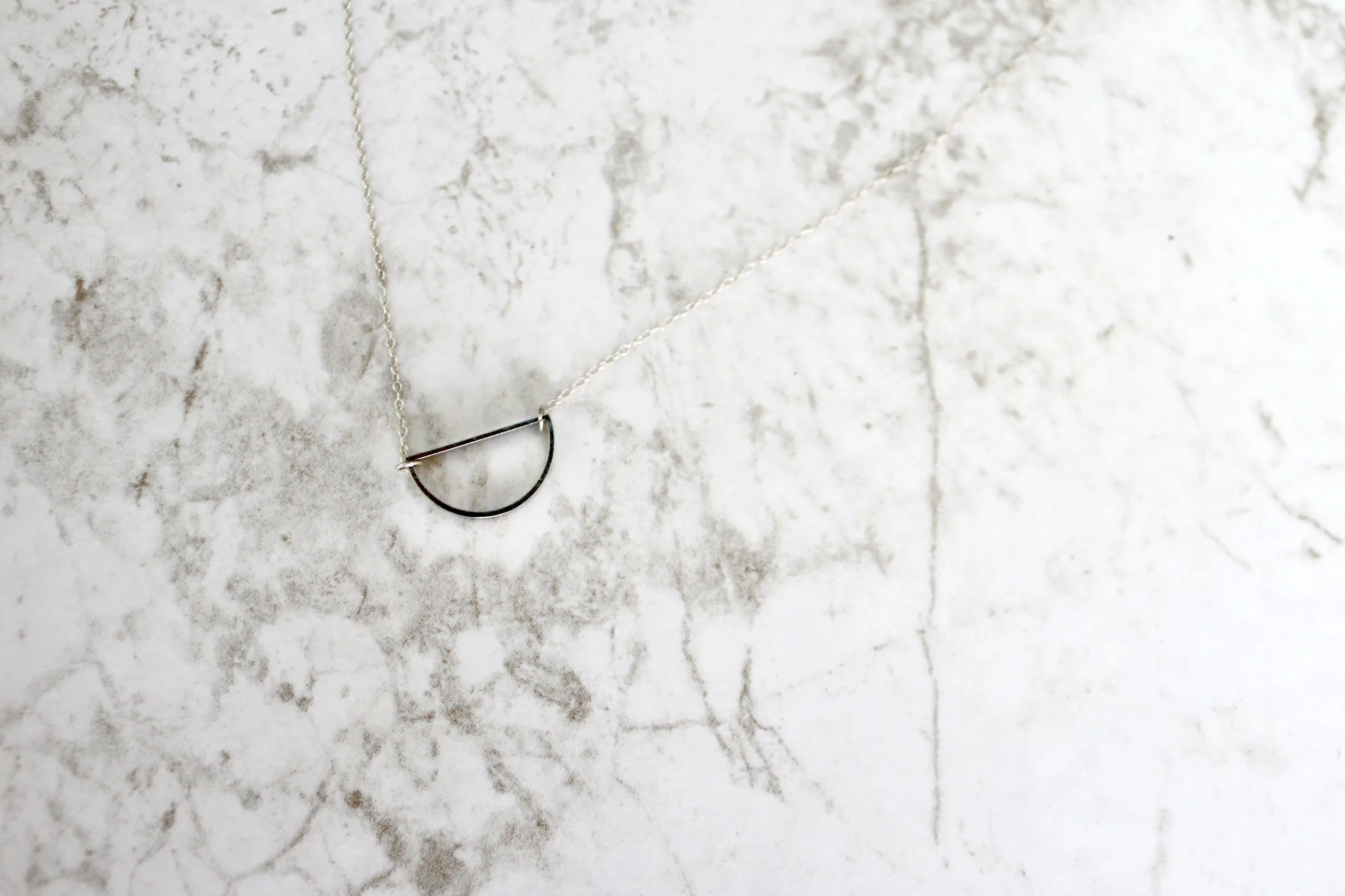 Just a Bit Off // Half Circle Geo Necklace, Gold or Silver Chain, Off Center Necklace // BH-N008