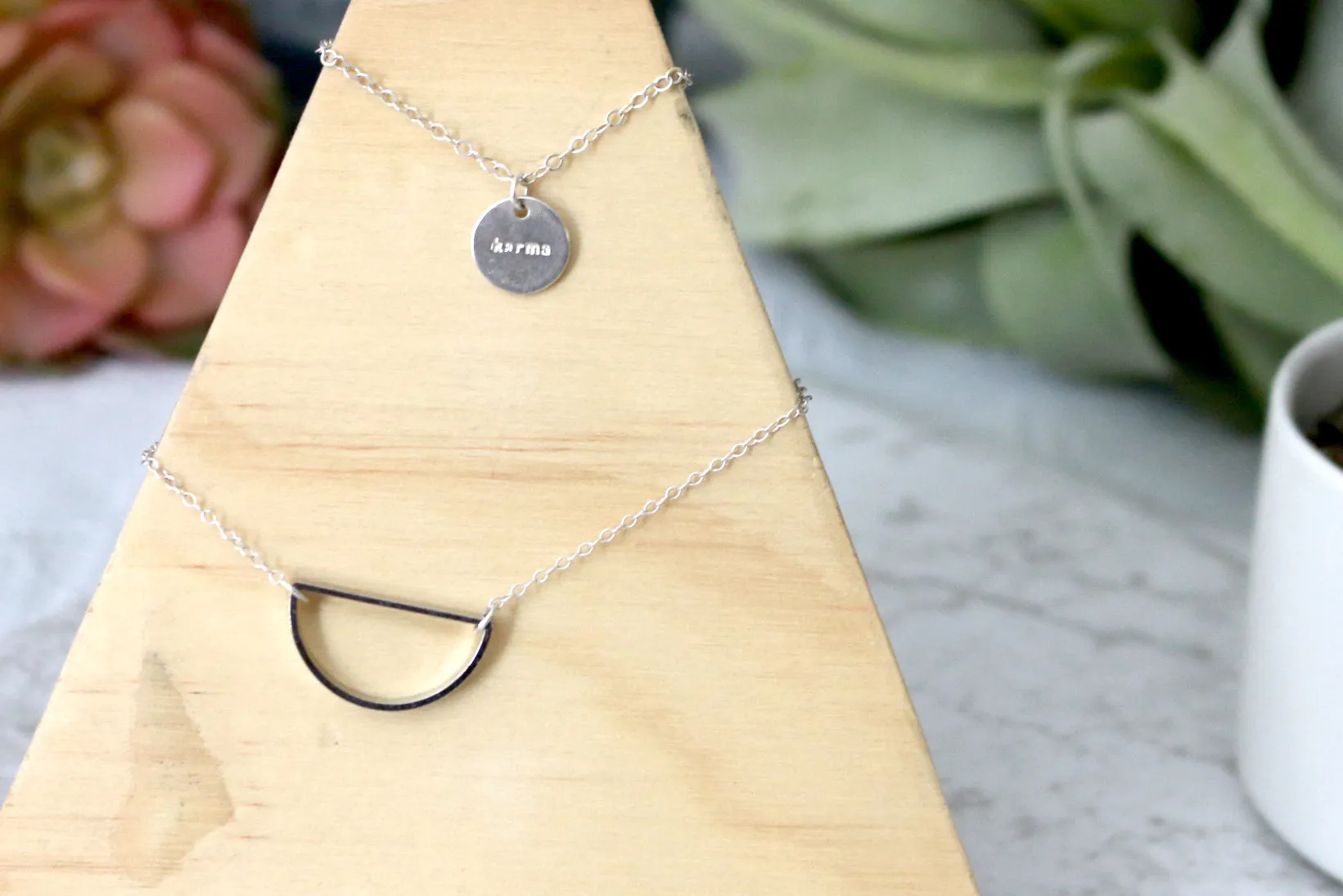 Just a Bit Off // Half Circle Geo Necklace, Gold or Silver Chain, Off Center Necklace // BH-N008