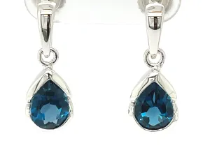 Kaleidoscope Sterling Silver Pear Shape London Blue Topaz Swinging Drop Stud Earrings