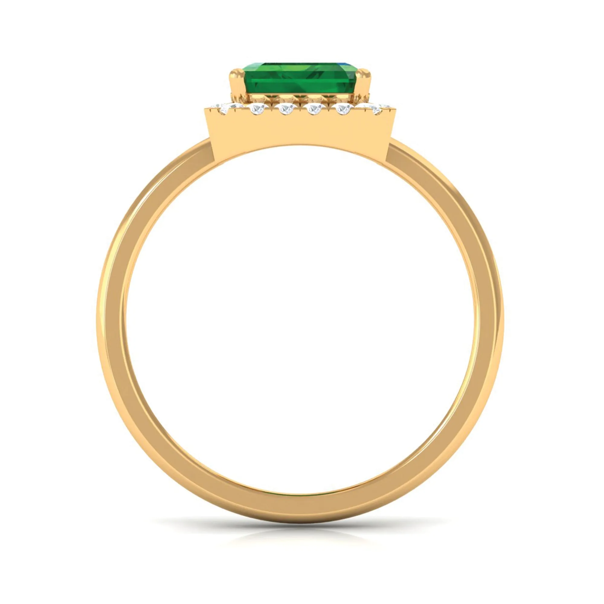 Lab Grown Emerald Octagon Statement Engagement Ring with Diamond Halo