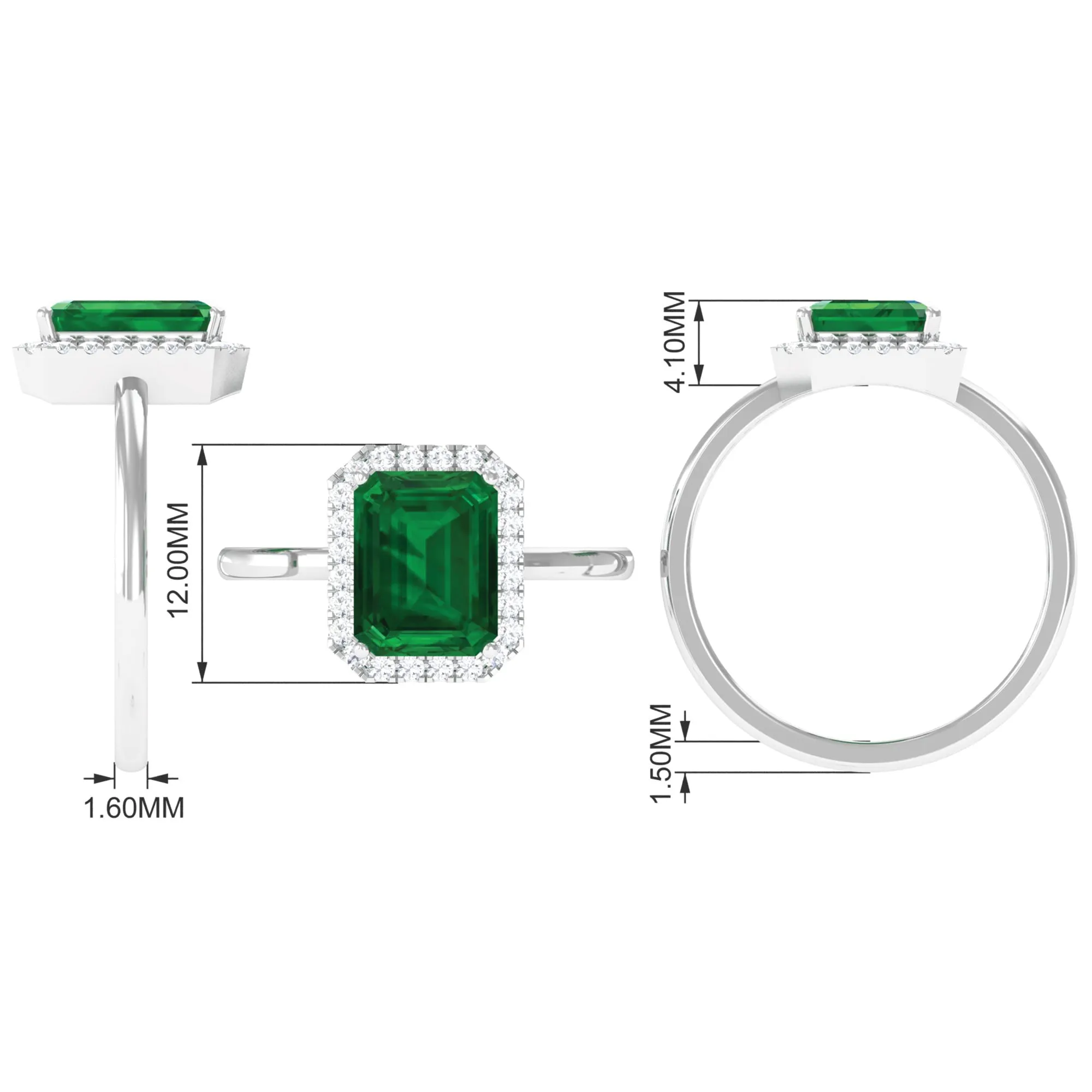 Lab Grown Emerald Octagon Statement Engagement Ring with Diamond Halo