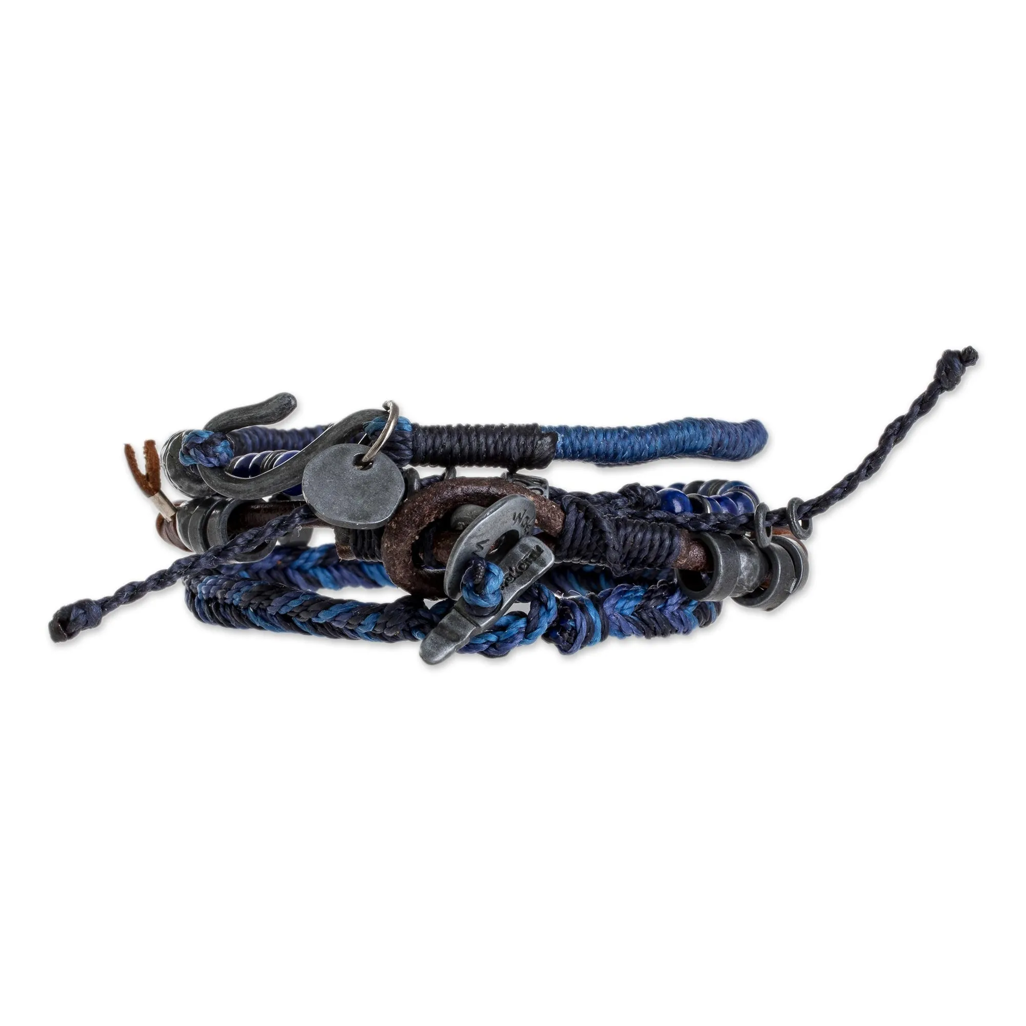 Lapis Lazuli and Leather Bracelets from Guatemala (Set of 4) - Boho Friends | NOVICA