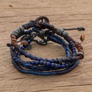 Lapis Lazuli and Leather Bracelets from Guatemala (Set of 4) - Boho Friends | NOVICA