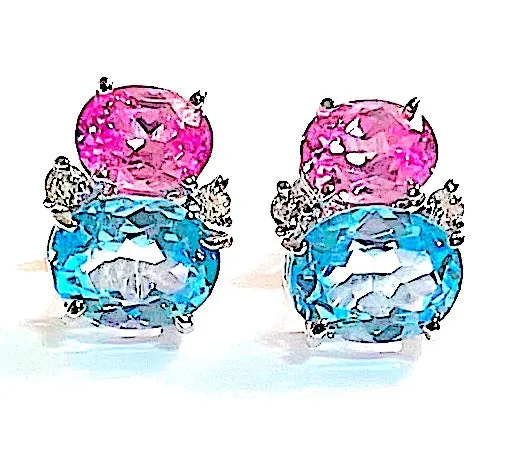 Large GUM DROP™ Earrings with Blue and Pink Topaz and Diamonds