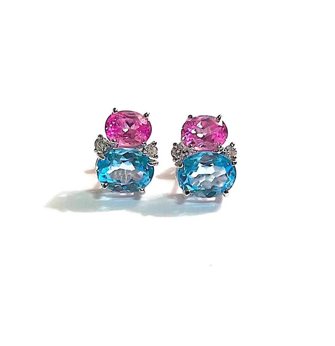 Large GUM DROP™ Earrings with Blue and Pink Topaz and Diamonds