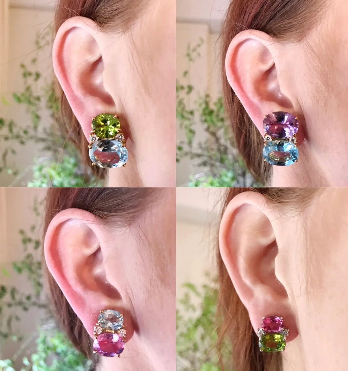 Large GUM DROP™ Earrings with Blue and Pink Topaz and Diamonds