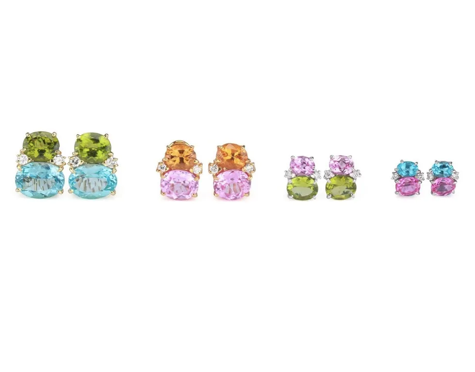 Large GUM DROP™ Earrings with Blue and Pink Topaz and Diamonds