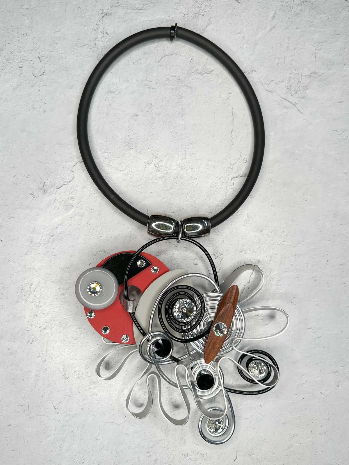 Large Mixed Media Pendant Necklace, Silver Multi