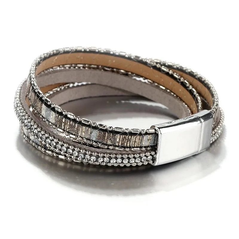 'Maali' Rhinestones Wrap Bracelet - silver