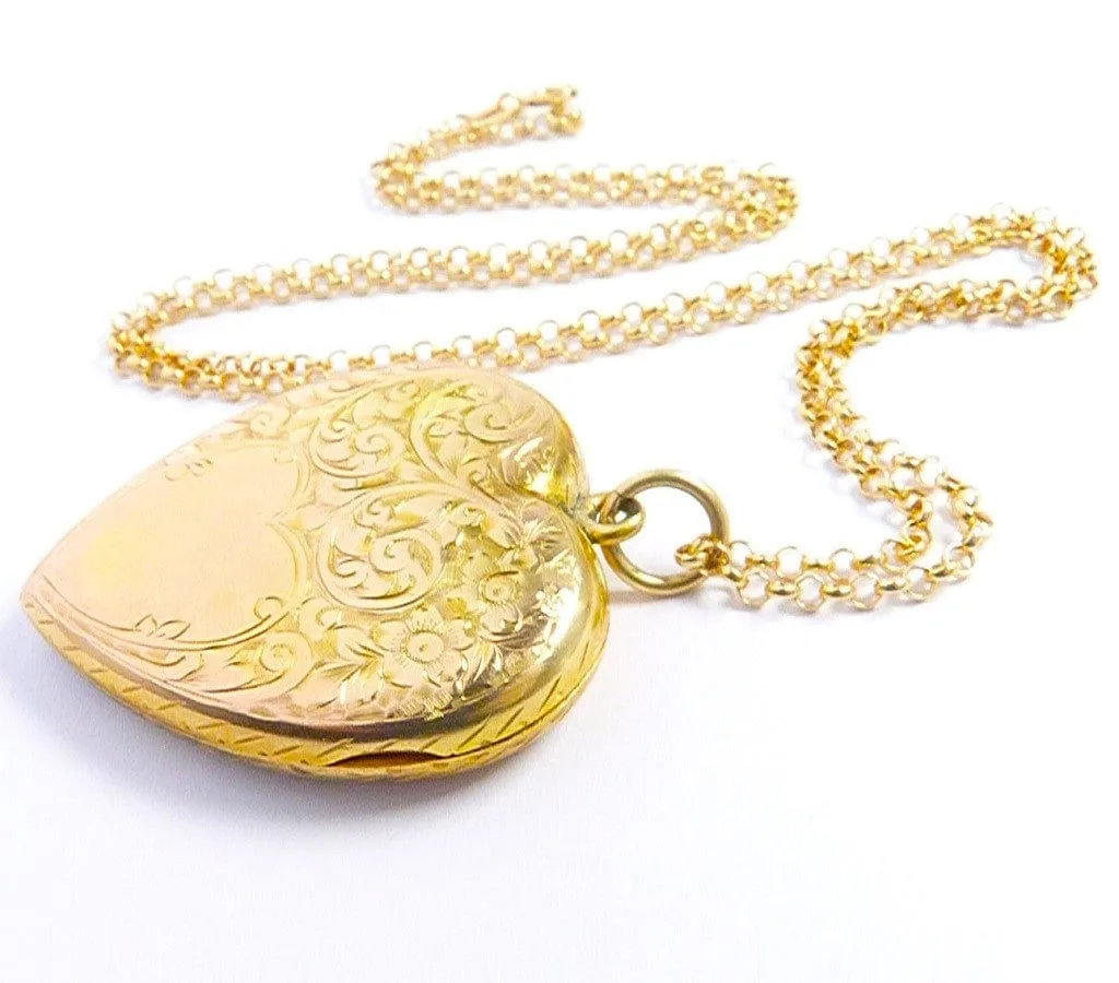 Magnificent Hallmarked Gold Edwardian Large Heart Locket Necklace