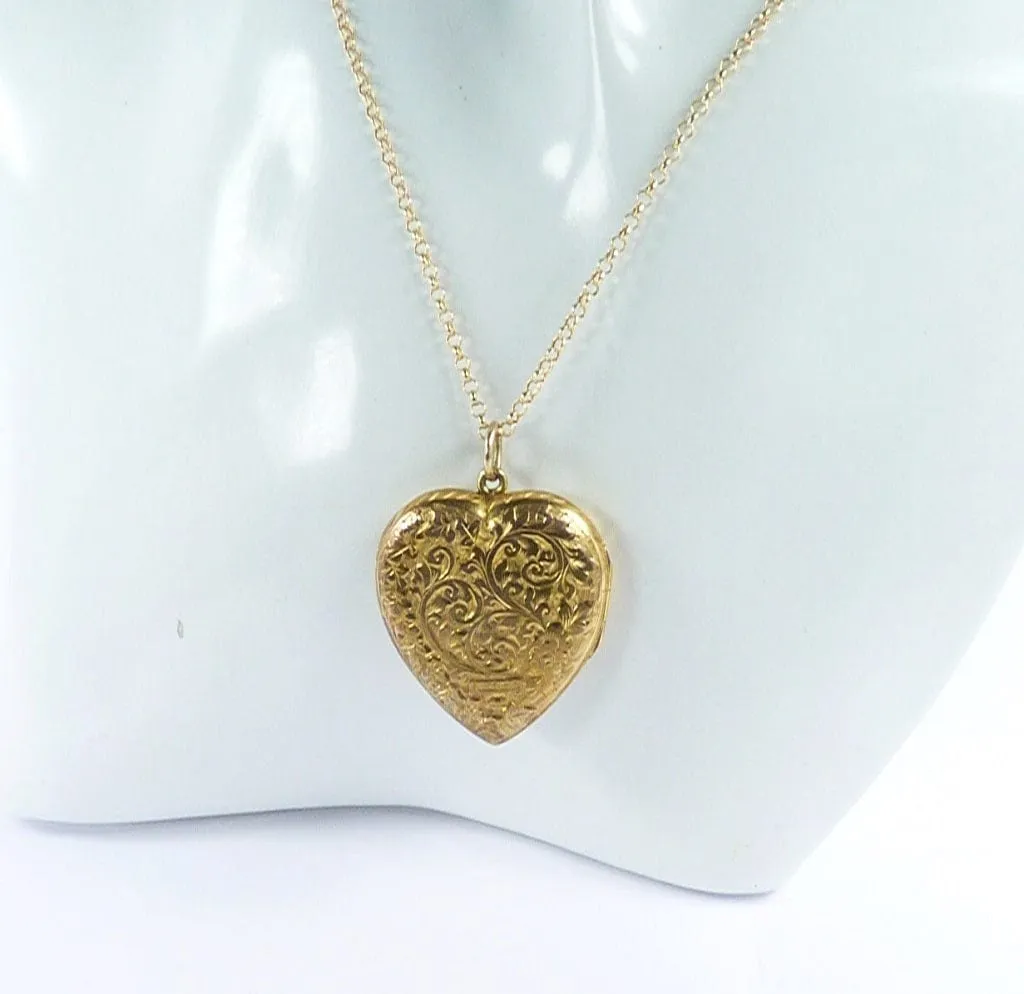 Magnificent Hallmarked Gold Edwardian Large Heart Locket Necklace