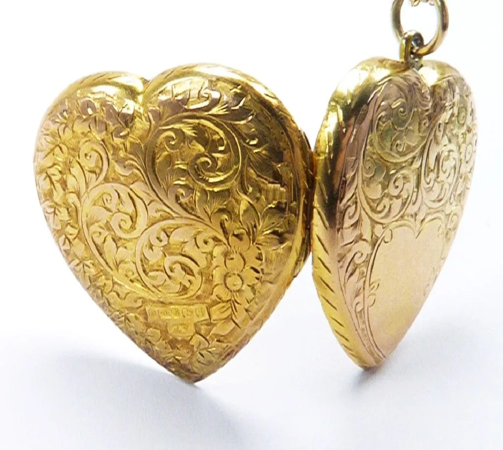 Magnificent Hallmarked Gold Edwardian Large Heart Locket Necklace