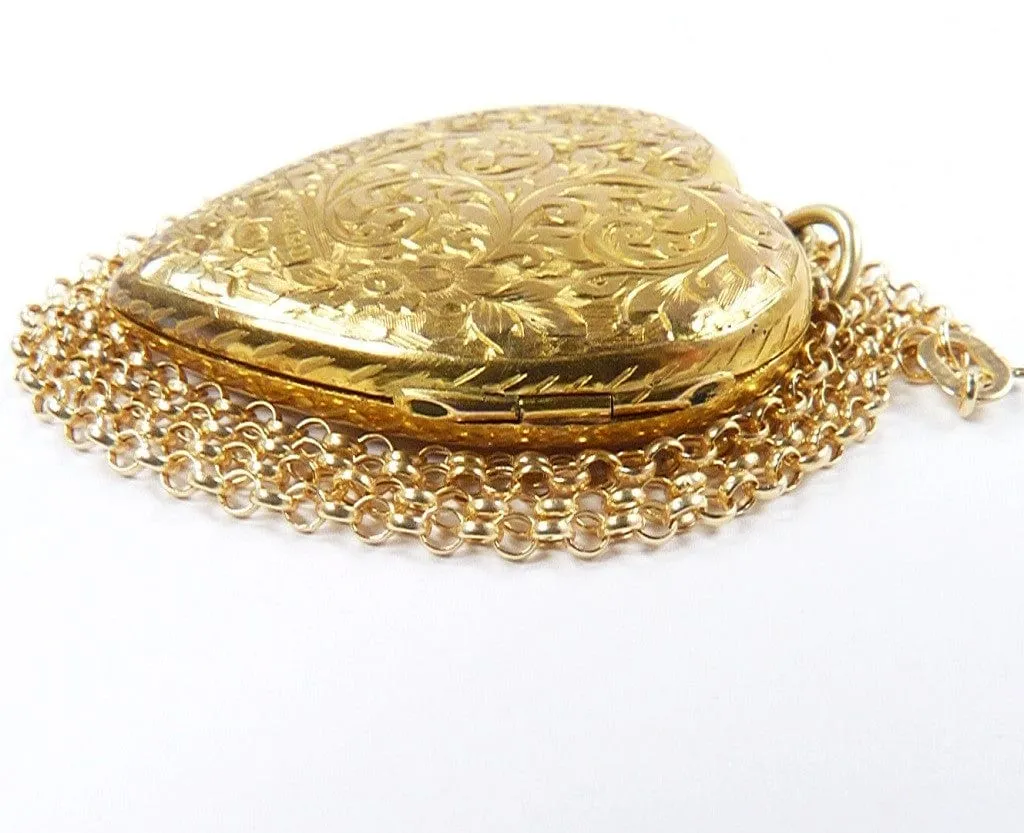 Magnificent Hallmarked Gold Edwardian Large Heart Locket Necklace