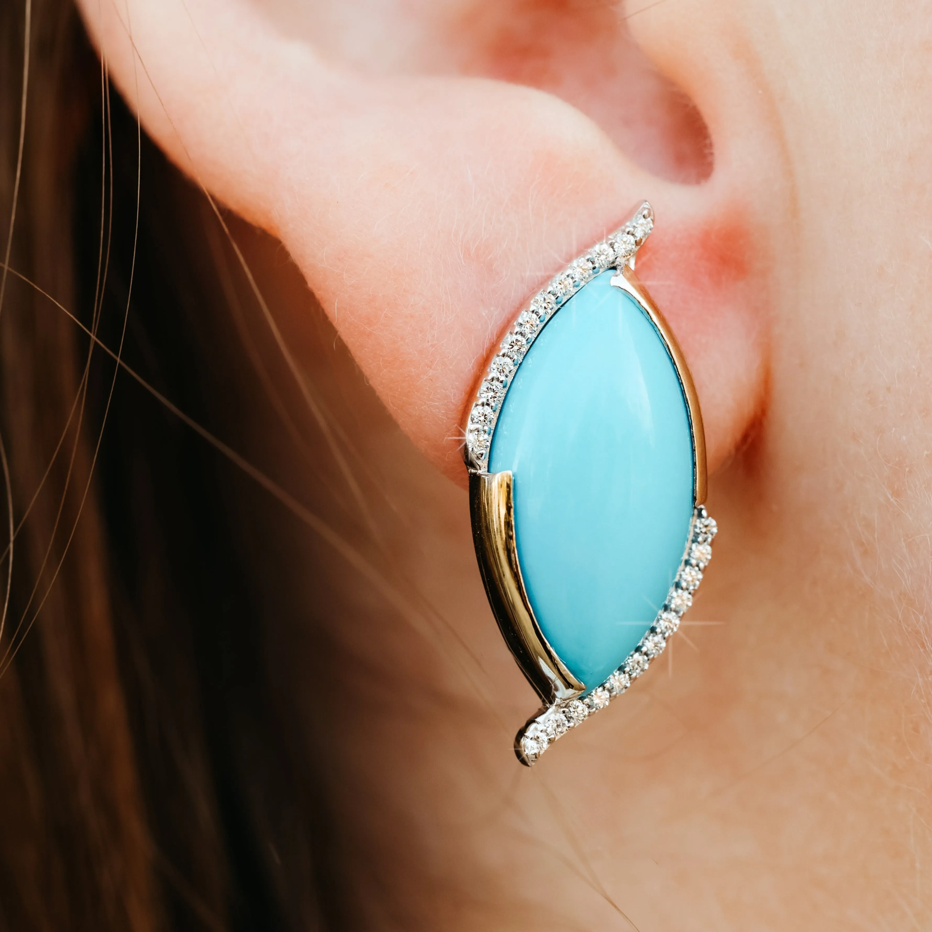 Marquise Turquoise and Diamond Earrings