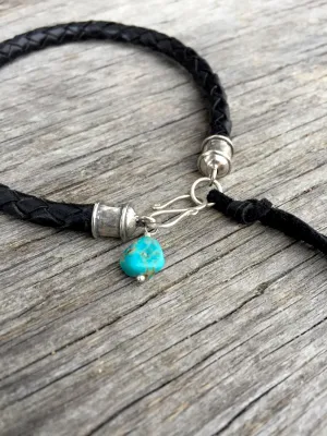 Men’s Black Bola Leather Bracelet with Turquoise