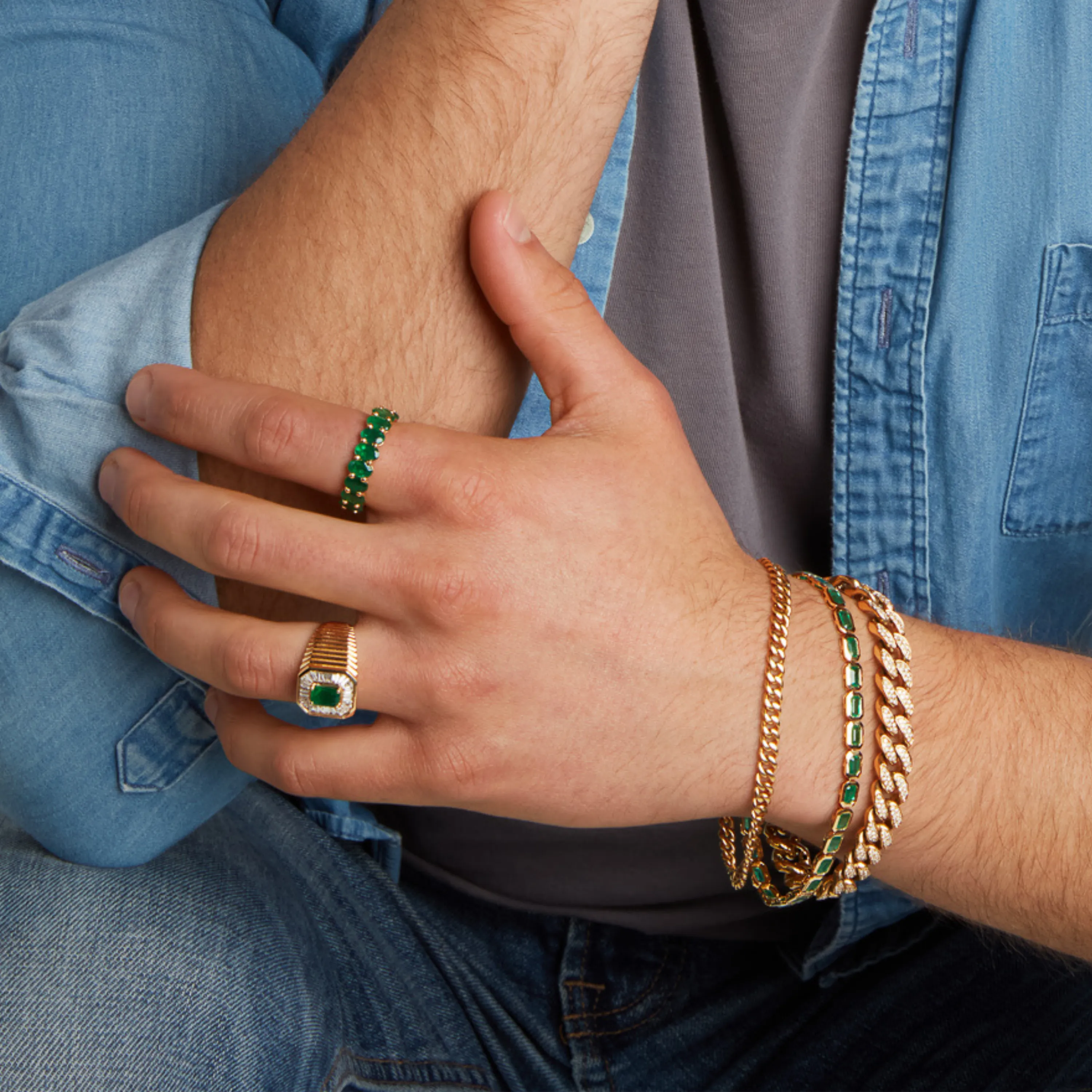 MEN'S EMERALD OVAL ETERNITY BAND