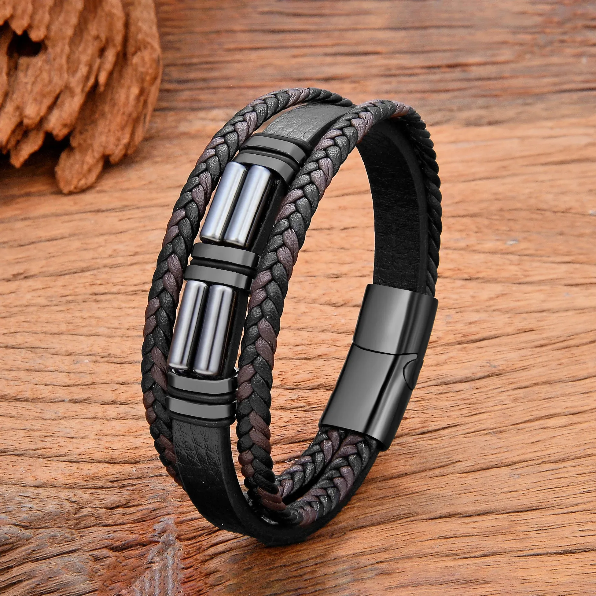 Men's Natural Stone Braided Leather Boho Bracelets