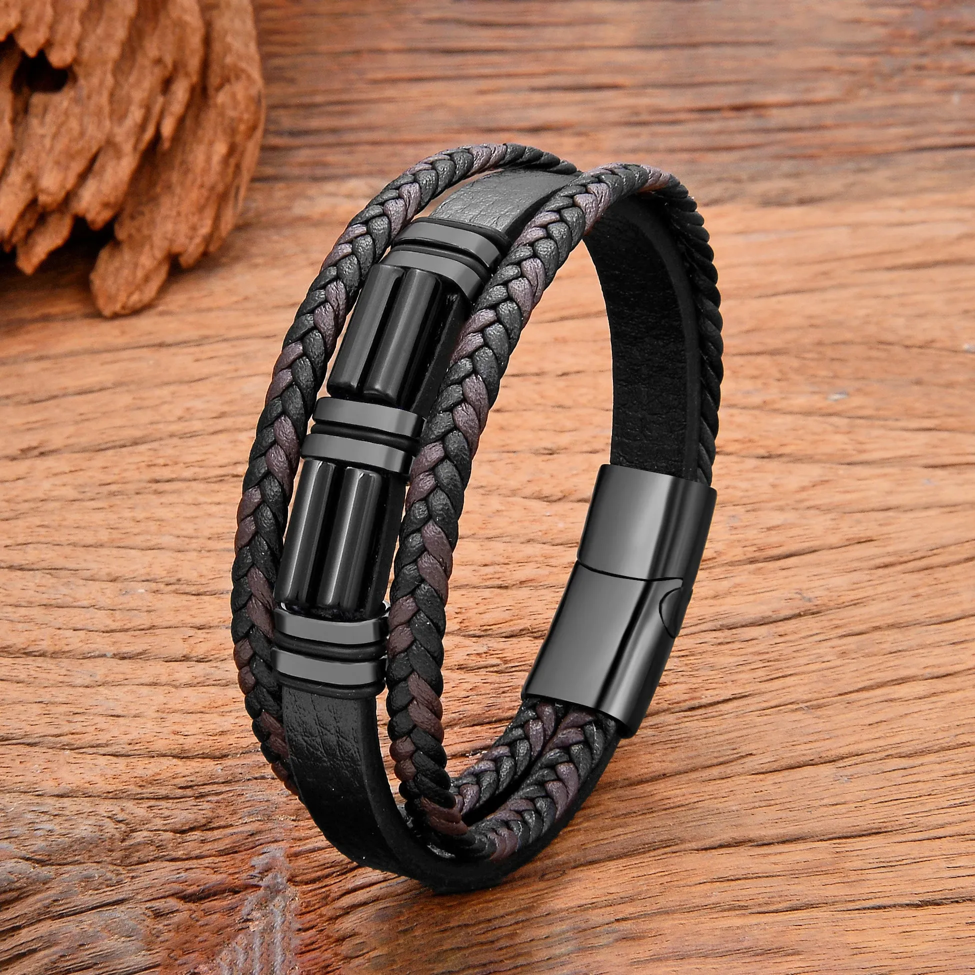 Men's Natural Stone Braided Leather Boho Bracelets