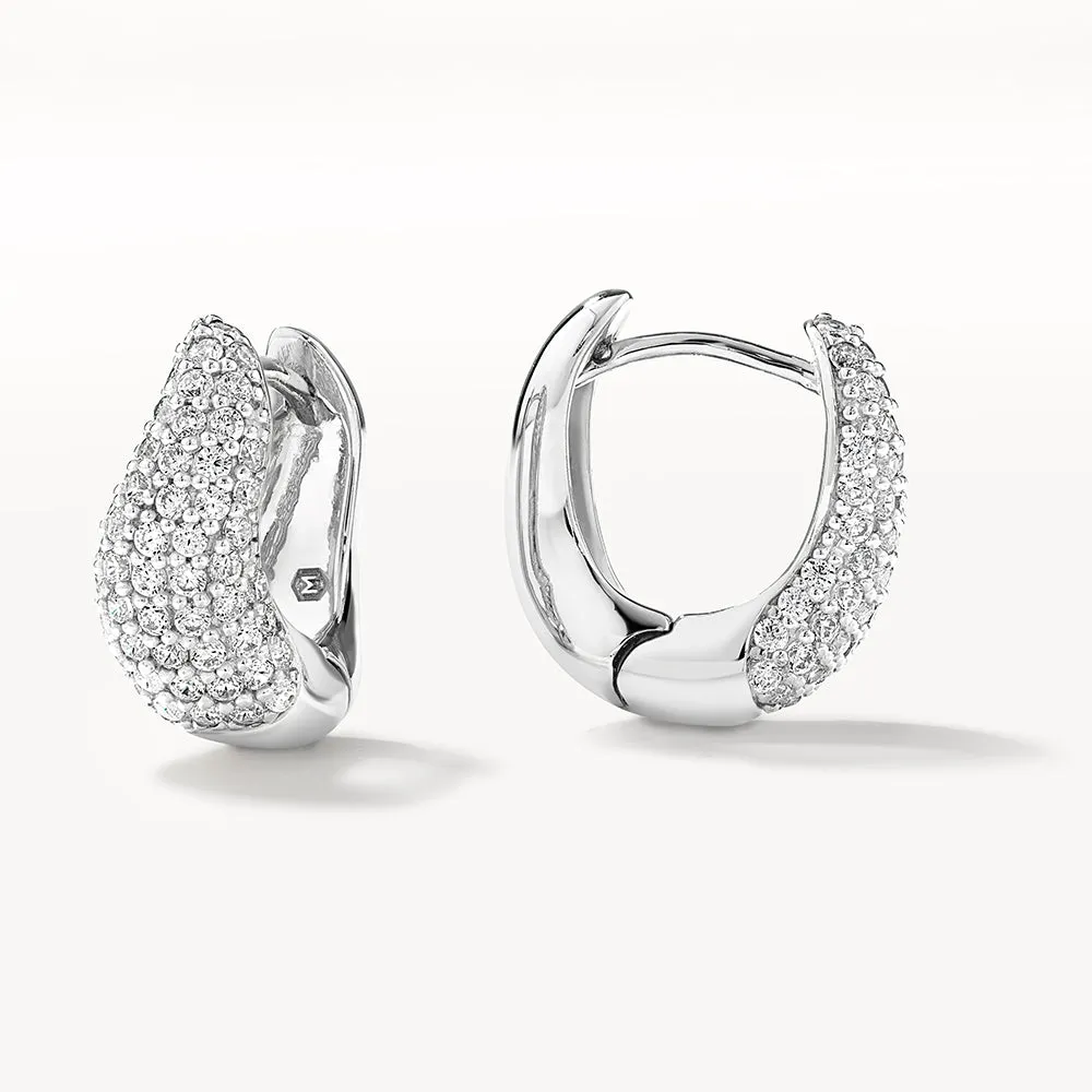 Midi White Topaz Pave Wave Dome Huggies in Silver