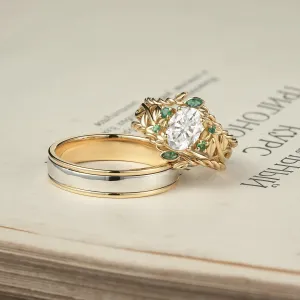 Moissanite and Emerald Couple’s Wedding Ring Set - Evergreen Promise