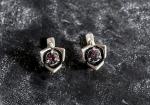 Mystic Topaz Earrings - Purple Flower Earrings - Tulips Vintage Earrings