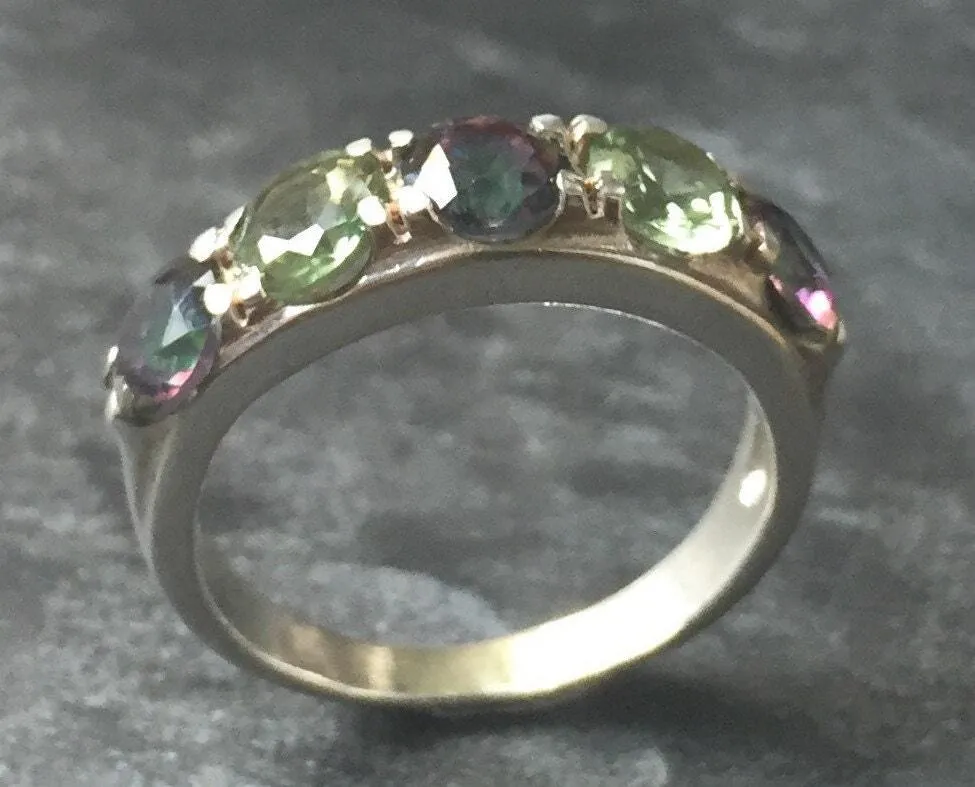 Mystic Topaz Stackable Band - Purple and Green Gem Band - Genuine Mystic Topaz Ring