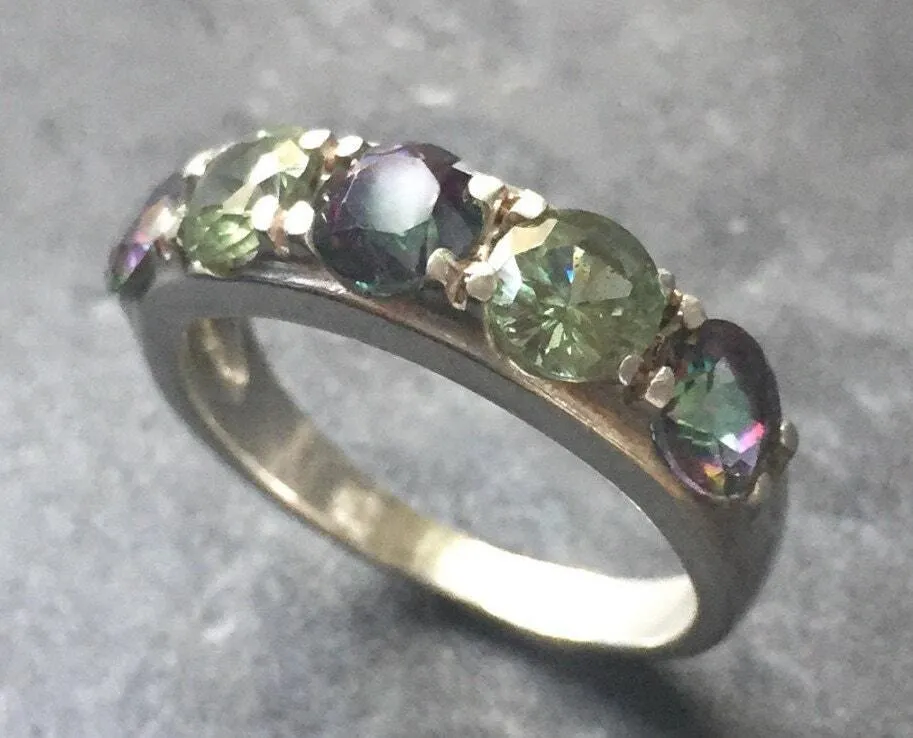 Mystic Topaz Stackable Band - Purple and Green Gem Band - Genuine Mystic Topaz Ring