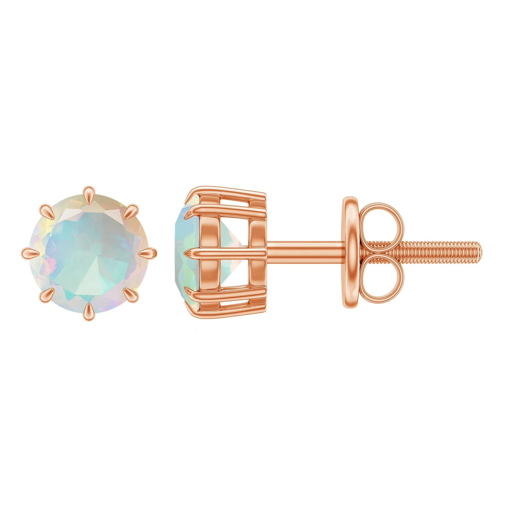 Natural Ethiopian Opal Solitaire Stud Earrings