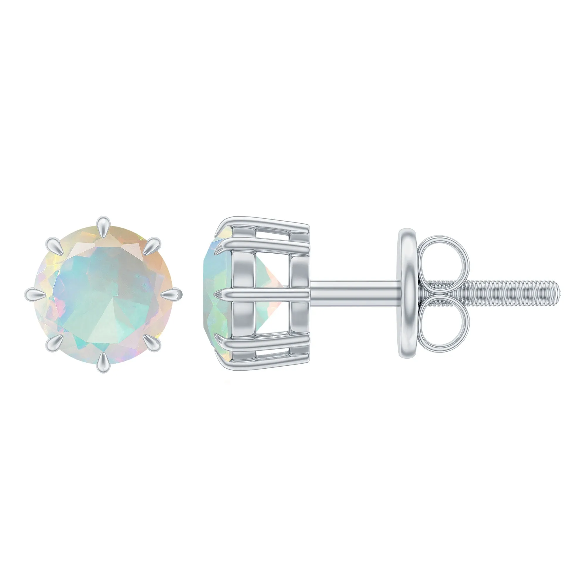 Natural Ethiopian Opal Solitaire Stud Earrings