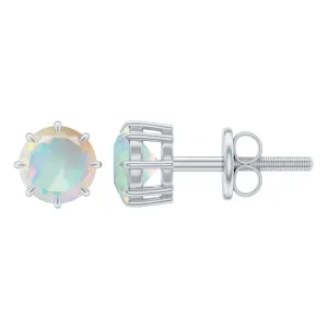 Natural Ethiopian Opal Solitaire Stud Earrings