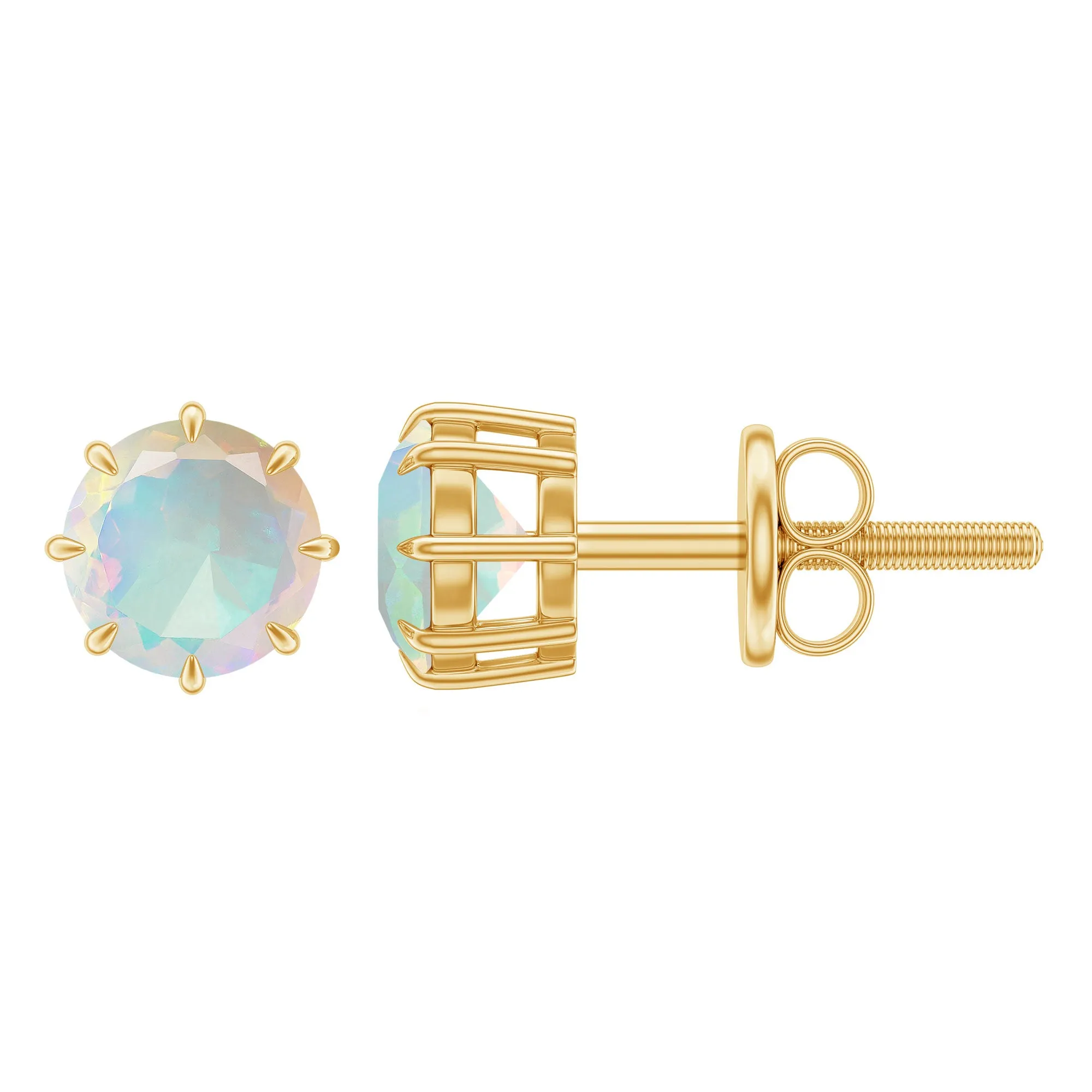 Natural Ethiopian Opal Solitaire Stud Earrings