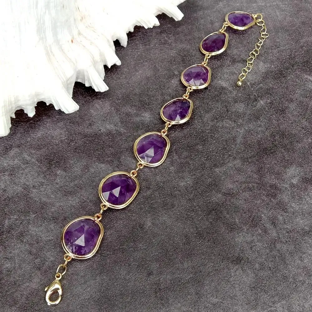 Natural Gemstone  Amethyst Bezel Bracelet