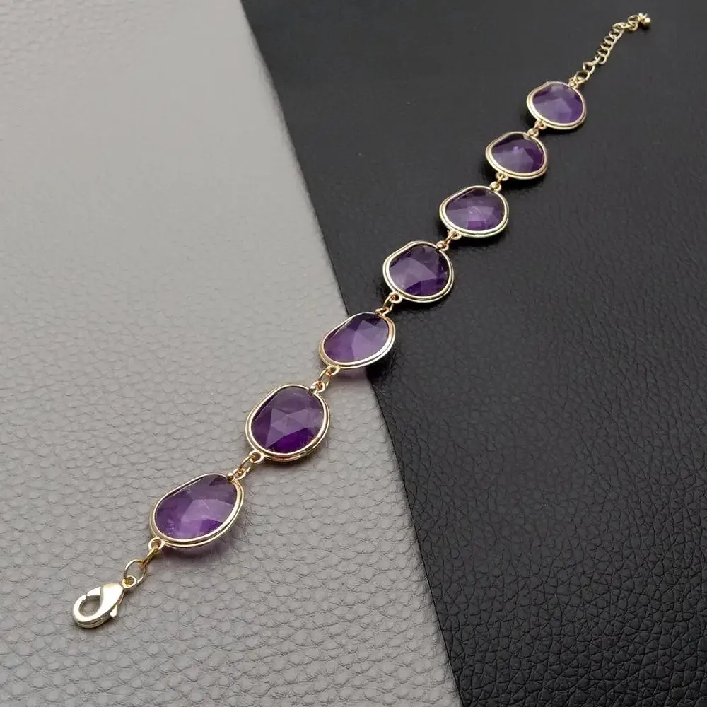 Natural Gemstone  Amethyst Bezel Bracelet