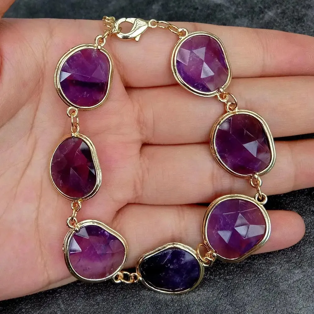 Natural Gemstone  Amethyst Bezel Bracelet