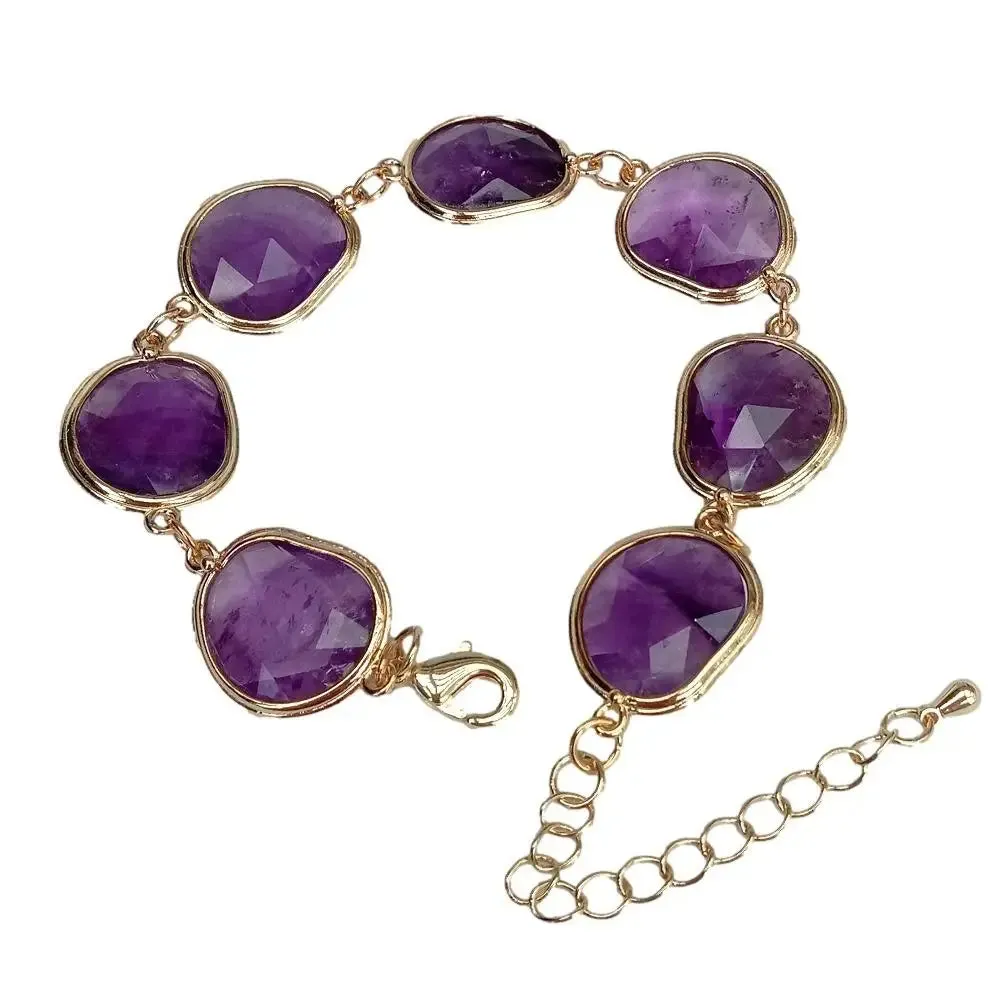 Natural Gemstone  Amethyst Bezel Bracelet