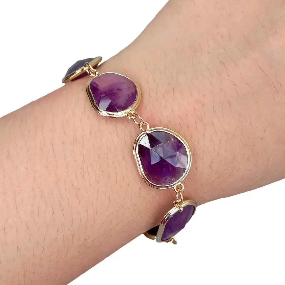 Natural Gemstone  Amethyst Bezel Bracelet